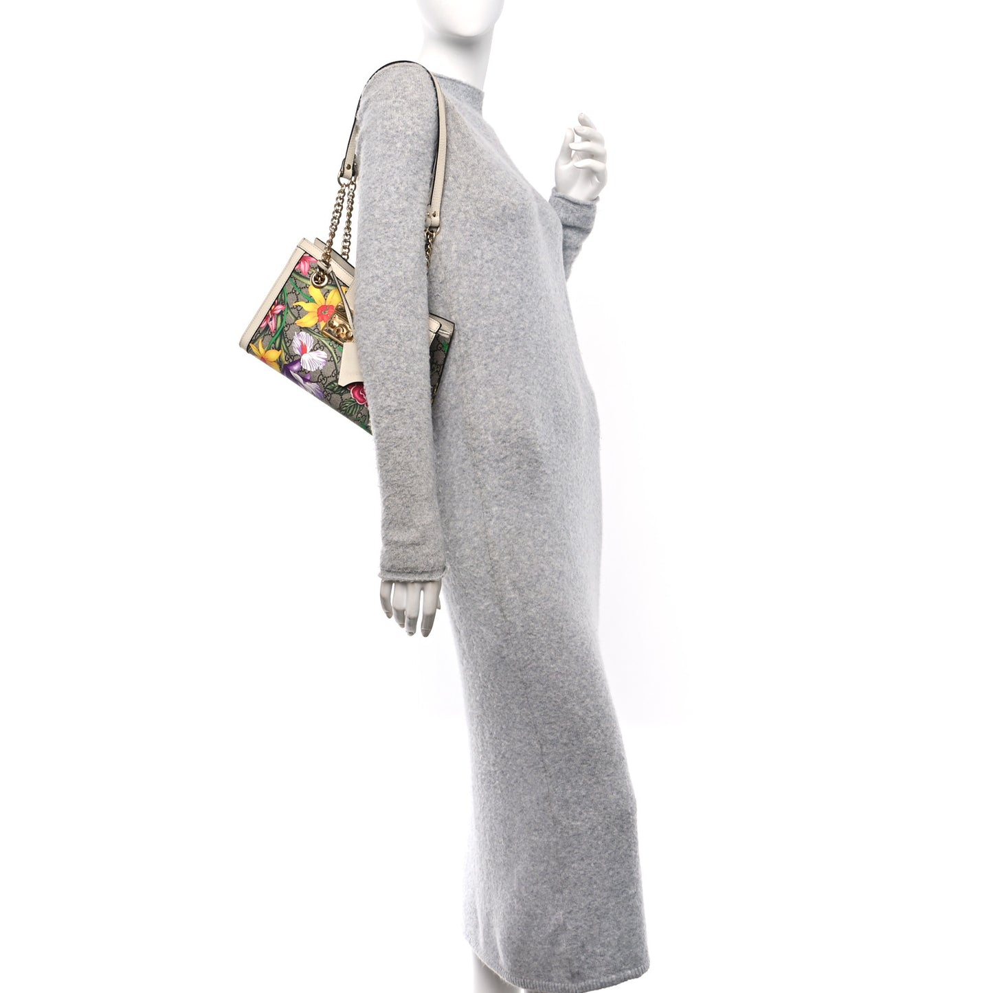 GG Supreme Monogram Flora Textured Calfskin Small Padlock Tote Beige Ebony Multicolor Mystic White