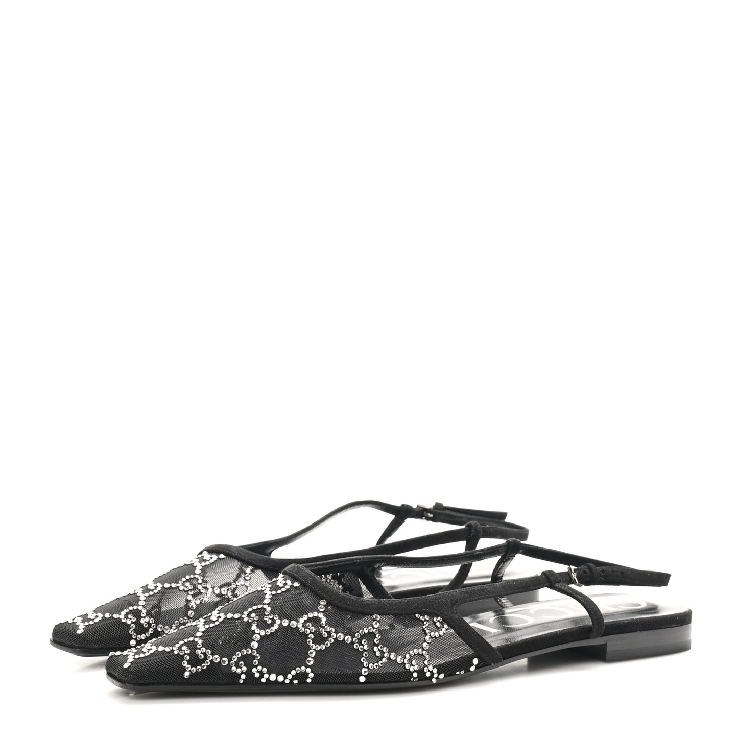 Tela Retino Kid Scamosciato Crystal GG Monogram Square Demi Ballet Flats 40 Black
