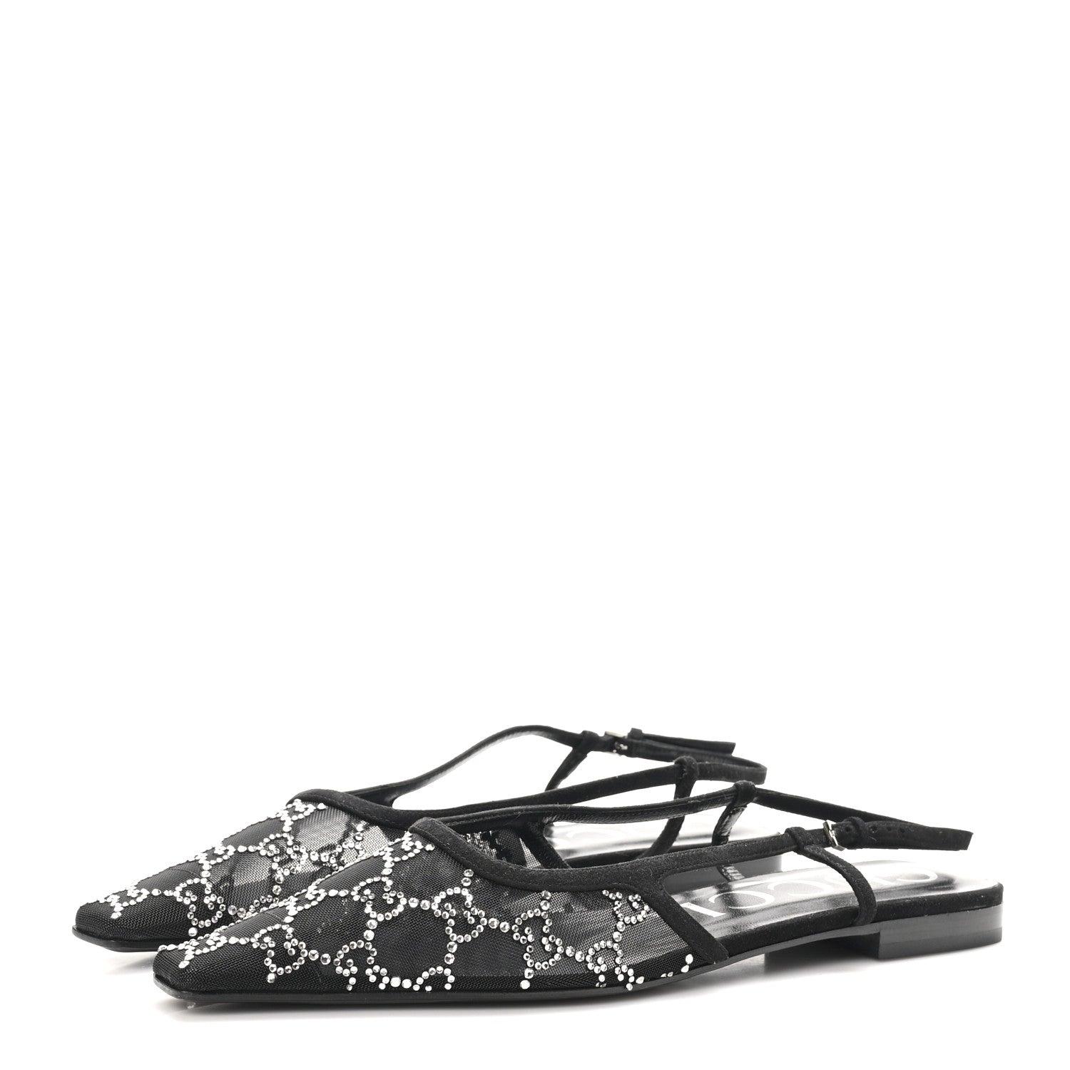 Gucci Tela Retino Kid Scamosciato Crystal GG Monogram Square Demi Ballet Flats 40 Black 4 of 9