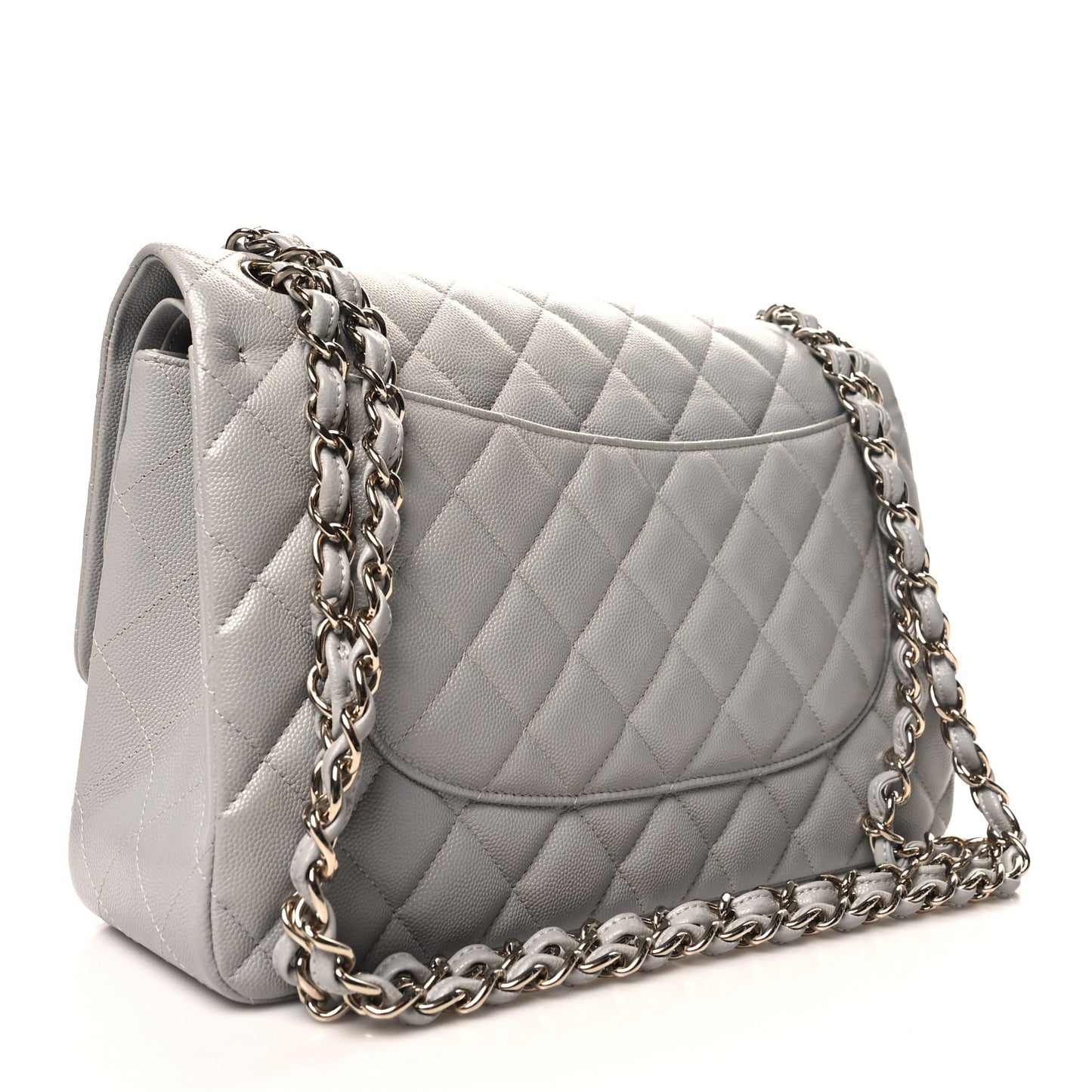 Caviar Quilted Jumbo Double Flap Grey