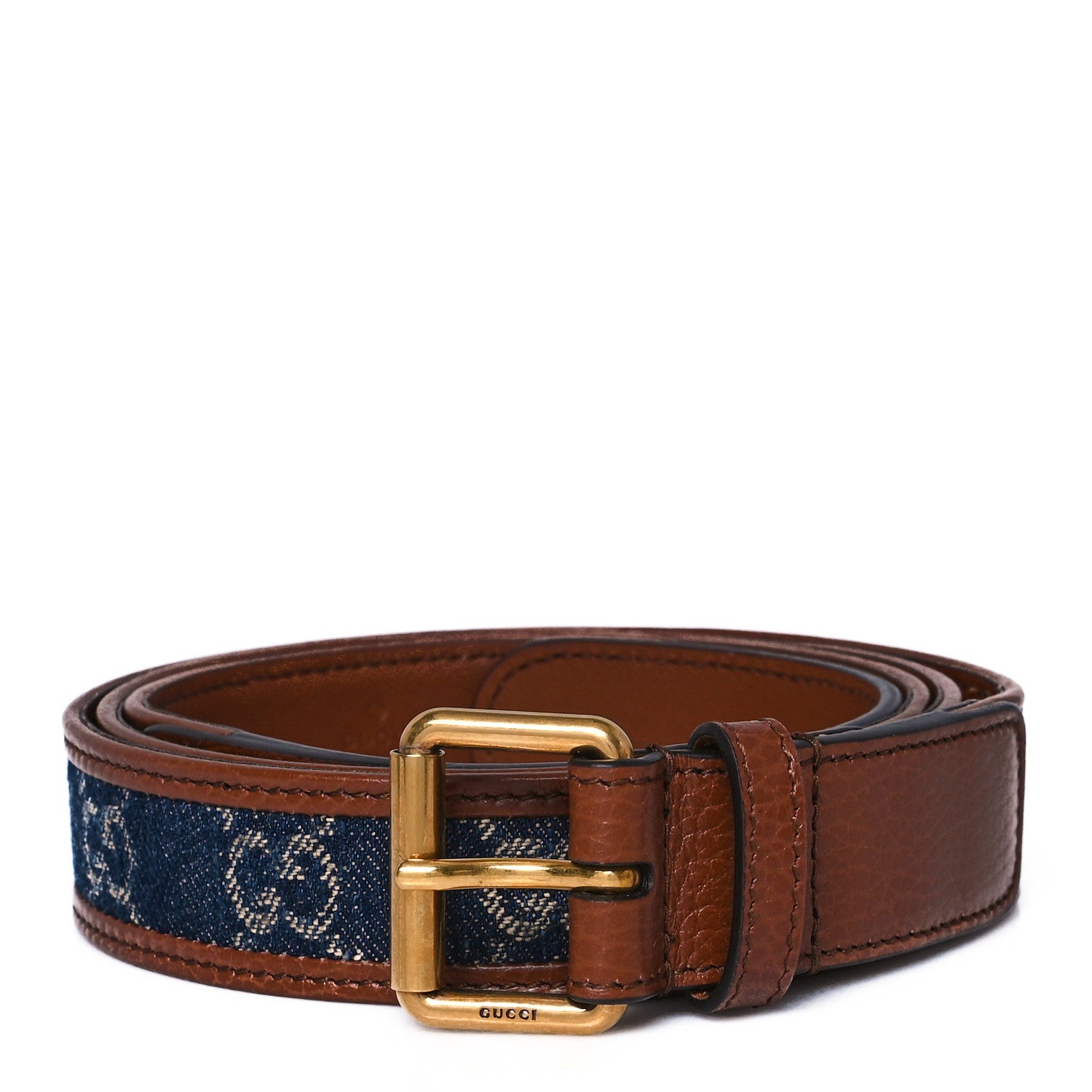 Gucci New Denim GG Monogram Dollar Calfskin Belt 115 46 Blue Tea Cuir Epilog 1 of 4