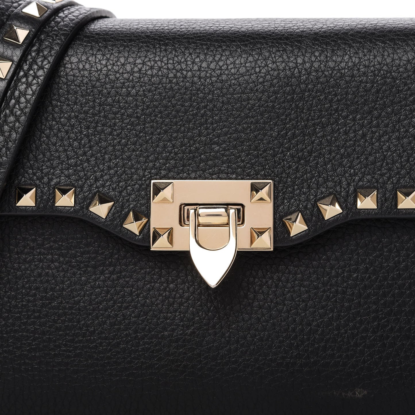 Pebbled Calfskin Rockstud Flap Saddle Bag Black