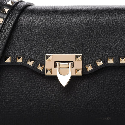 Valentino Garavani Pebbled Calfskin Rockstud Flap Saddle Bag Black 10 of 10