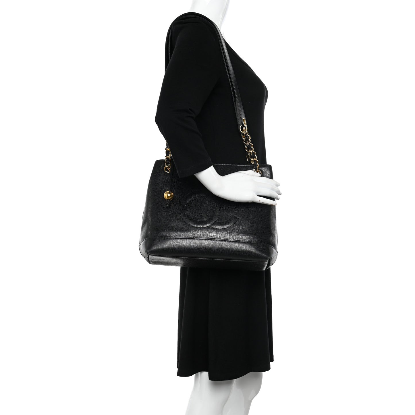 Caviar Large CC Shoulder Bag Black