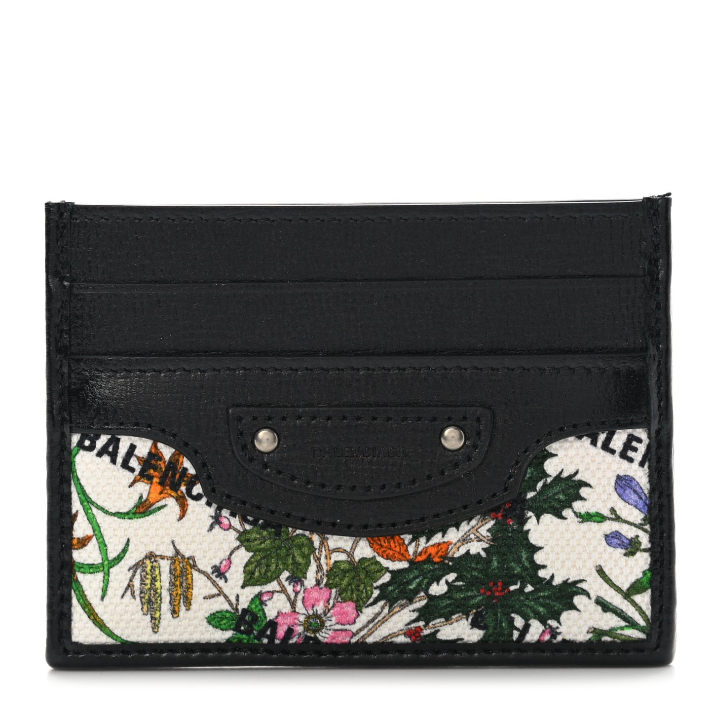 X GUCCI Canvas Azalea Calfskin Flora Logo Print Neo Classic Card Holder White Multicolor Black