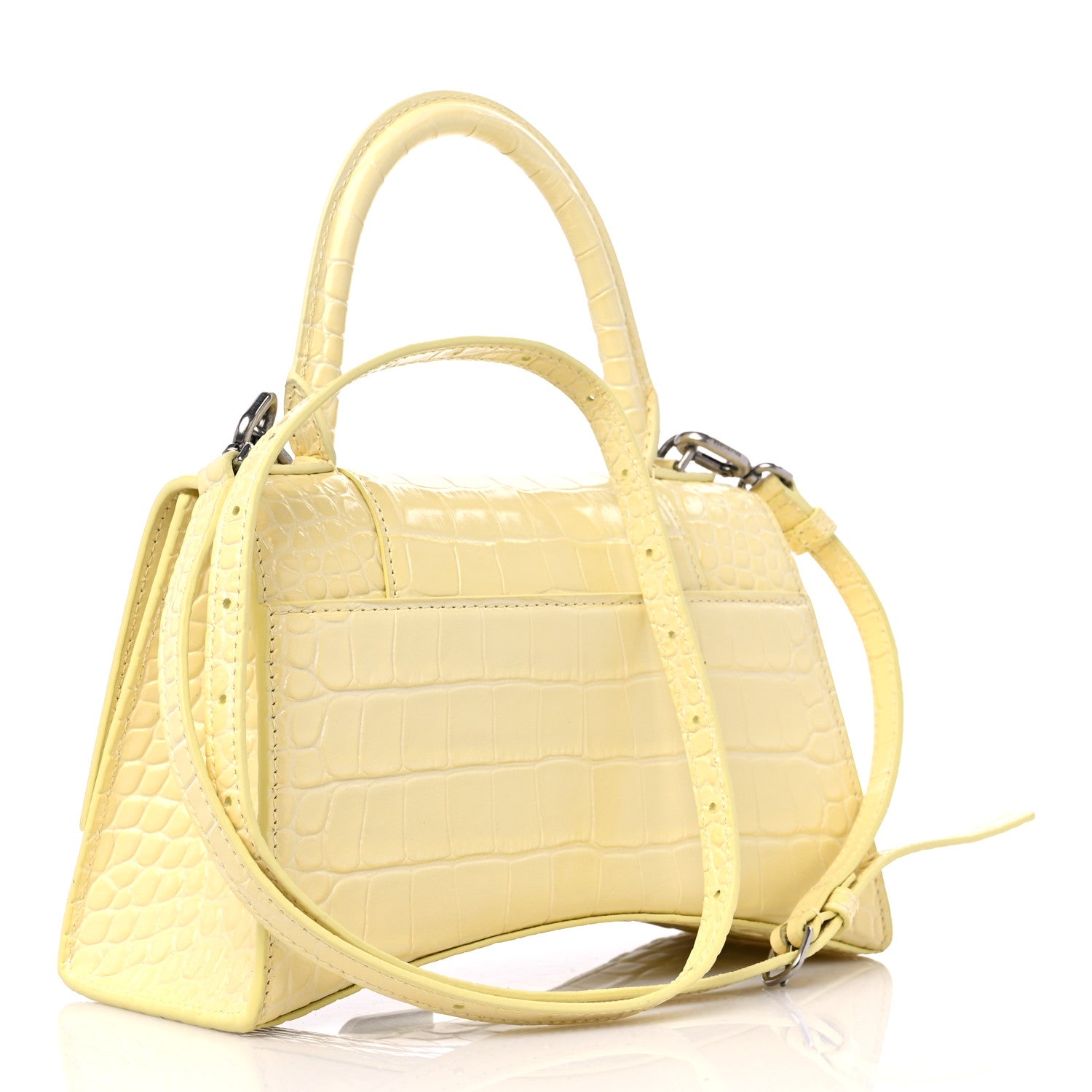 Balenciaga Calfskin Crocodile Embossed Small Hourglass Top Handle Bag Pale Yellow 3 of 10