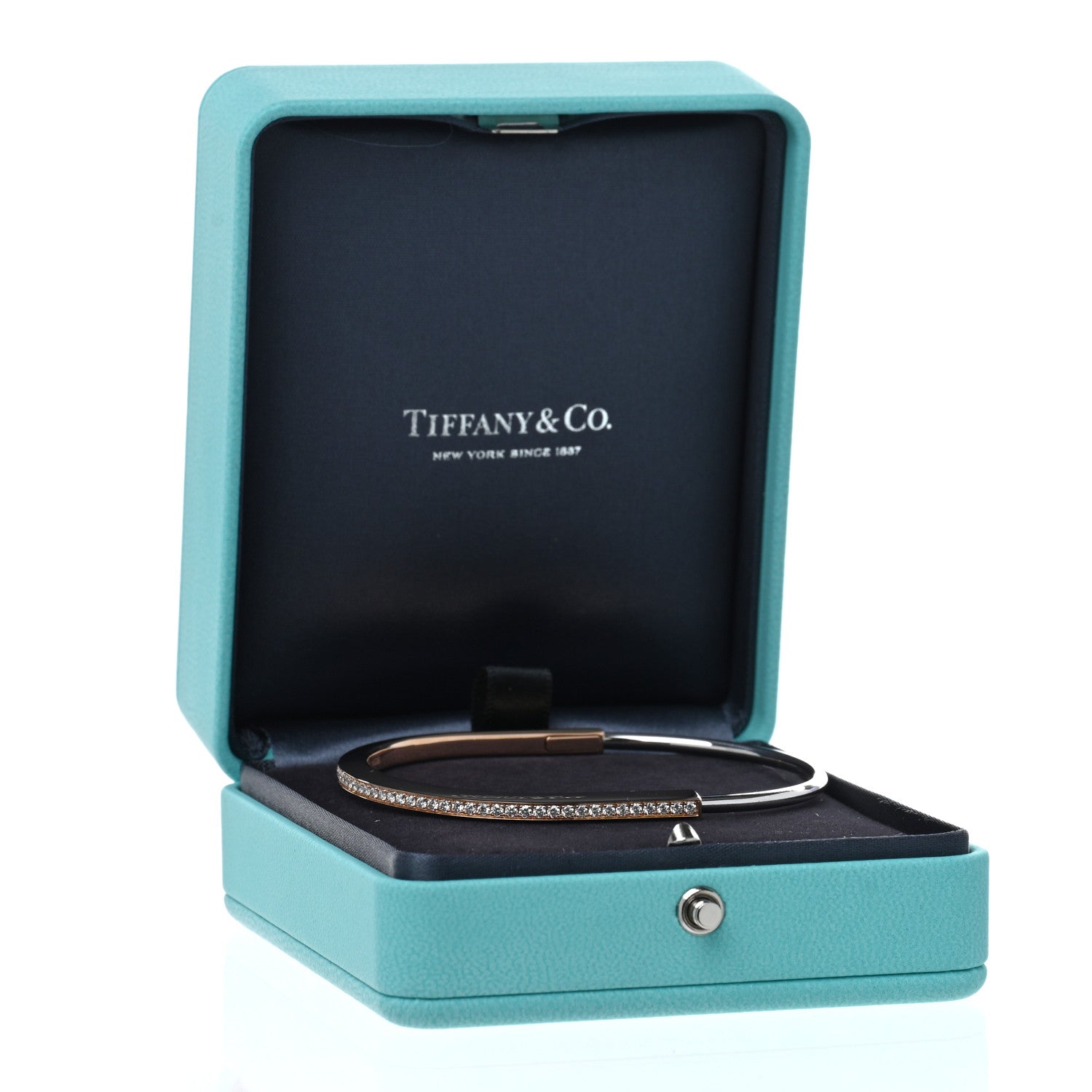 651 ティファニー PT BLプレート Tiffany 18K Rose White Gold Diamond Narrow Tiffany Lock Half Pave