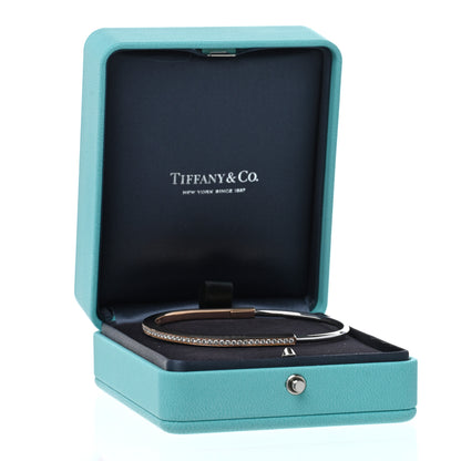 Tiffany 18K Rose White Gold Diamond Narrow Tiffany Lock Half Pave Bangle Bracelet 5 of 5