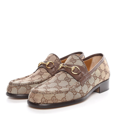 Gucci Monogram Calfskin Womens Horsebit Loafers 7 Brown 3 of 8