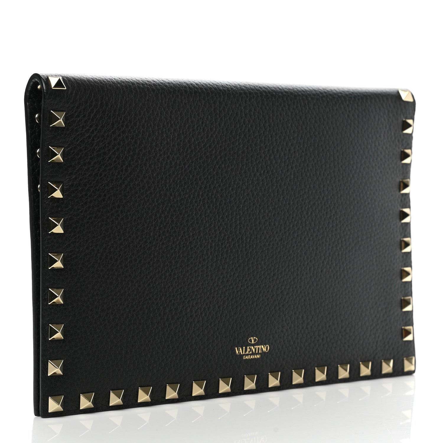 Valentino Garavani Pebbled Calfskin Rockstud Flap Clutch Black 3 of 9