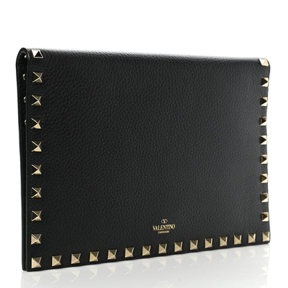 Valentino Garavani Pebbled Calfskin Rockstud Flap Clutch Black 3 of 9