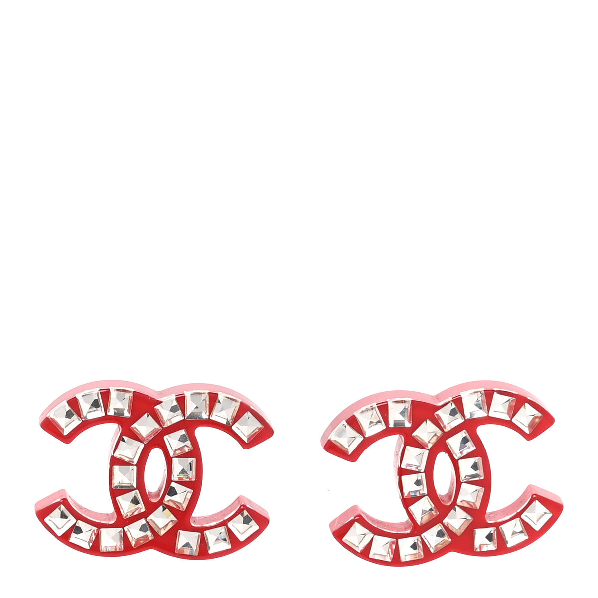 Chanel Resin Crystal CC Earrings Red 1 of 5