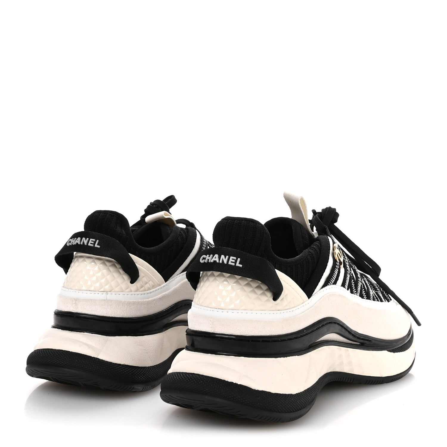 Chanel Fabric Suede Calfskin Sneakers 38 White Black 5 of 8
