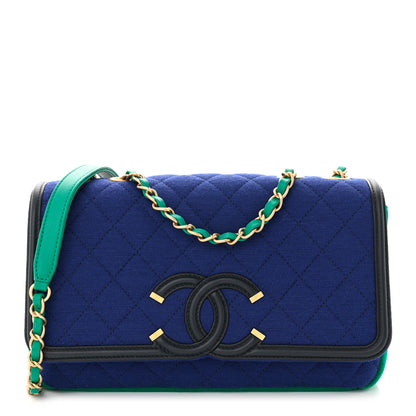 Chanel Jersey Quilted Small CC Filigree Flap Blue Green 1 of 10