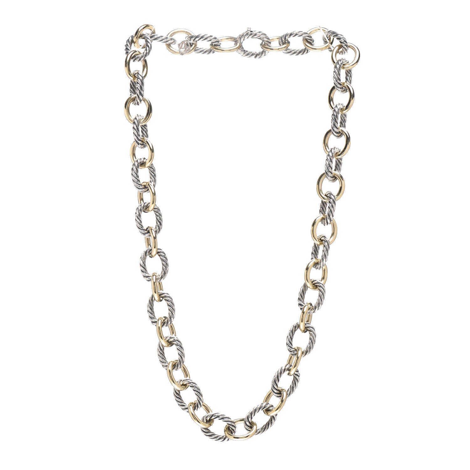 David Yurman Sterling Silver 18K Yellow Gold 12mm Large Oval Link Necklace 3 of 4