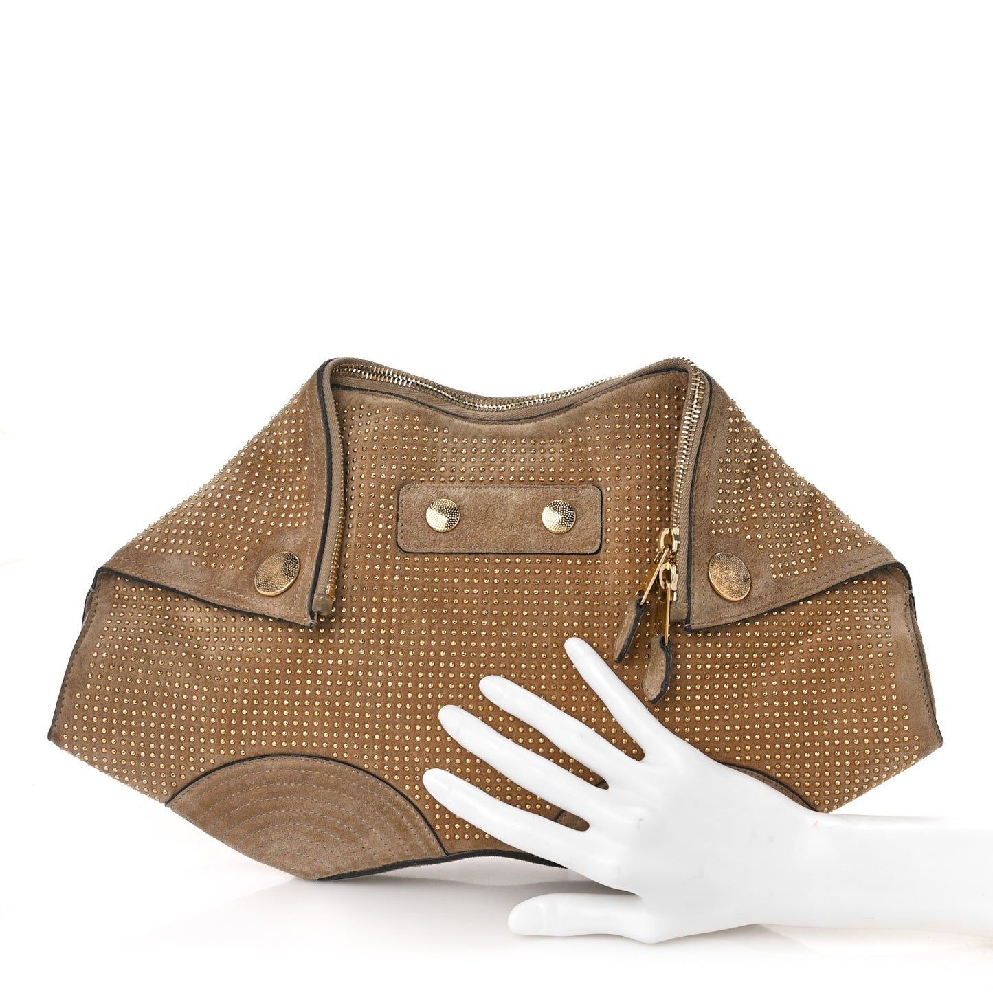 Suede Studded De Manta Clutch Light Brown