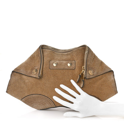 Alexander McQueen Suede Studded De Manta Clutch Light Brown 2 of 9