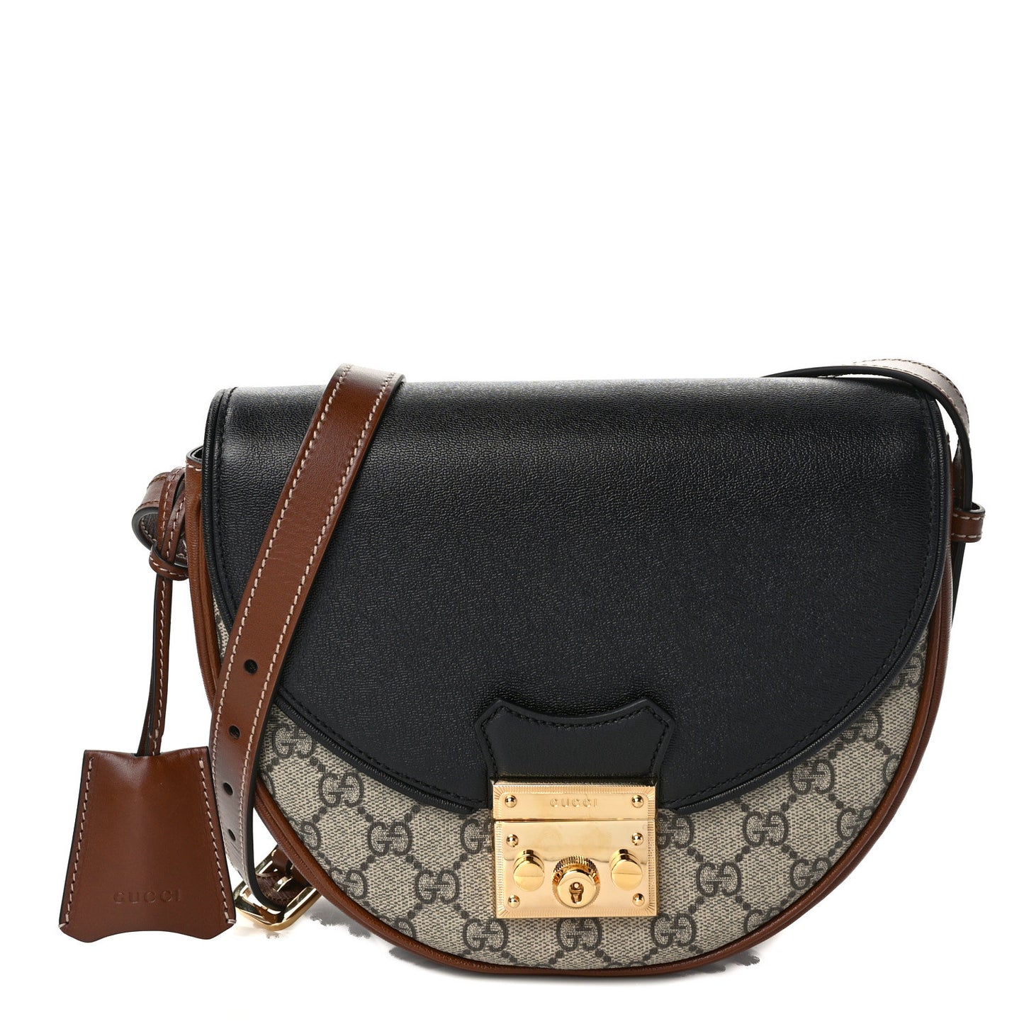 GG Supreme Monogram Calfskin Small Padlock Messenger Shoulder Bag Beige Black Cuir