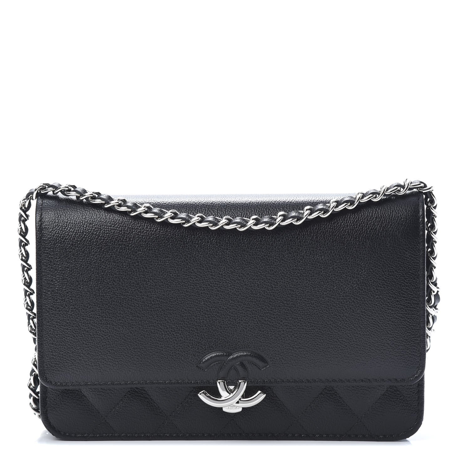 Chanel Grained Calfskin Quilted CC Box Wallet On Chain WOC Black 1 of 13