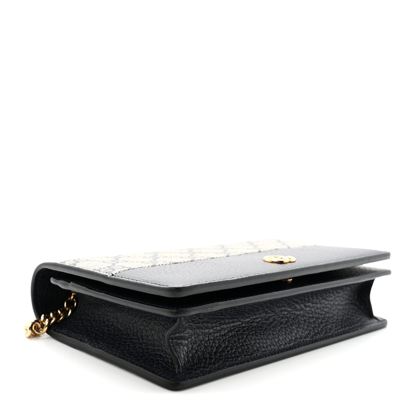 GG Supreme Monogram Textured Dollar Calfskin Mini GG Marmont Chain Wallet Beige Blue