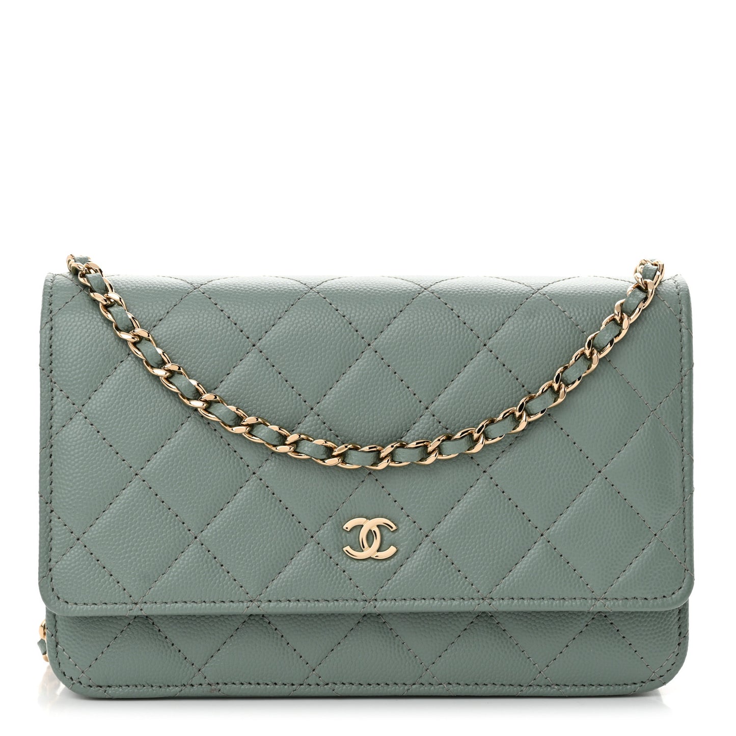 Caviar Quilted Wallet on Chain WOC Light Blue