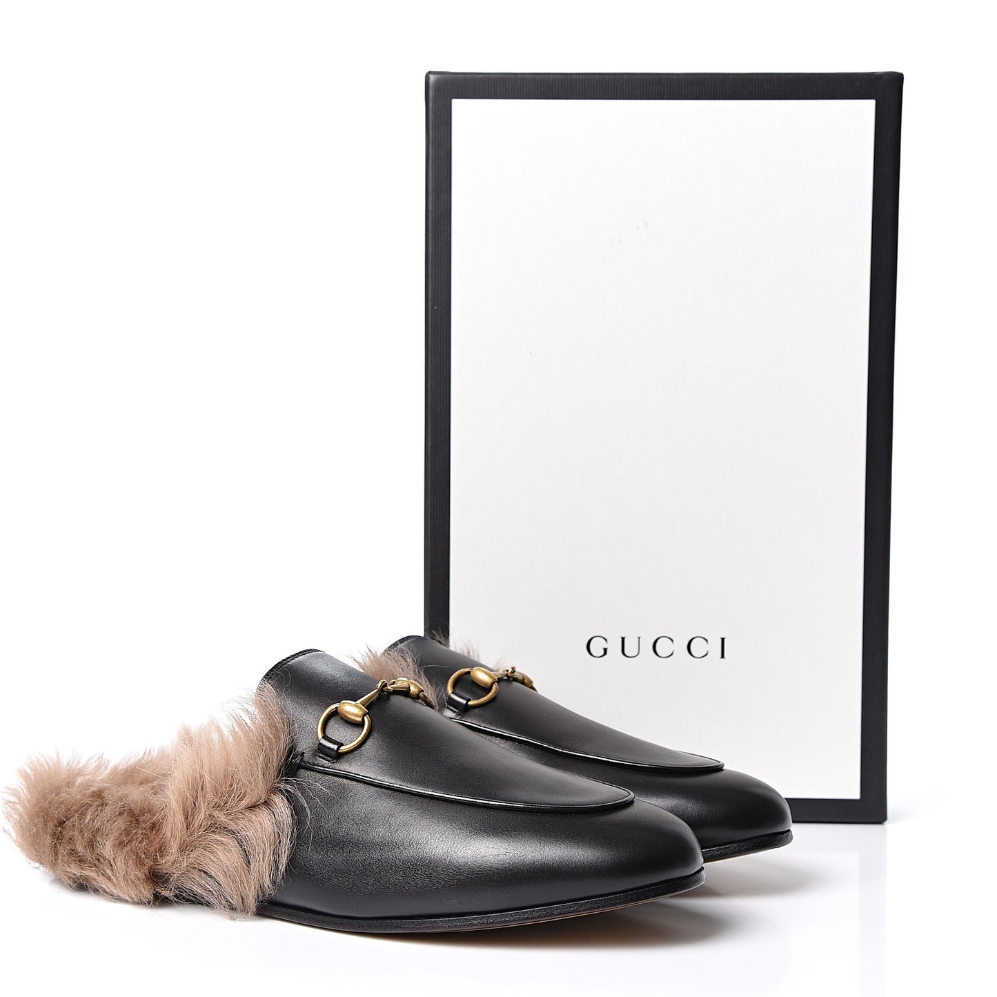 Calfskin Fur Womens Princetown Slippers 38.5 Black