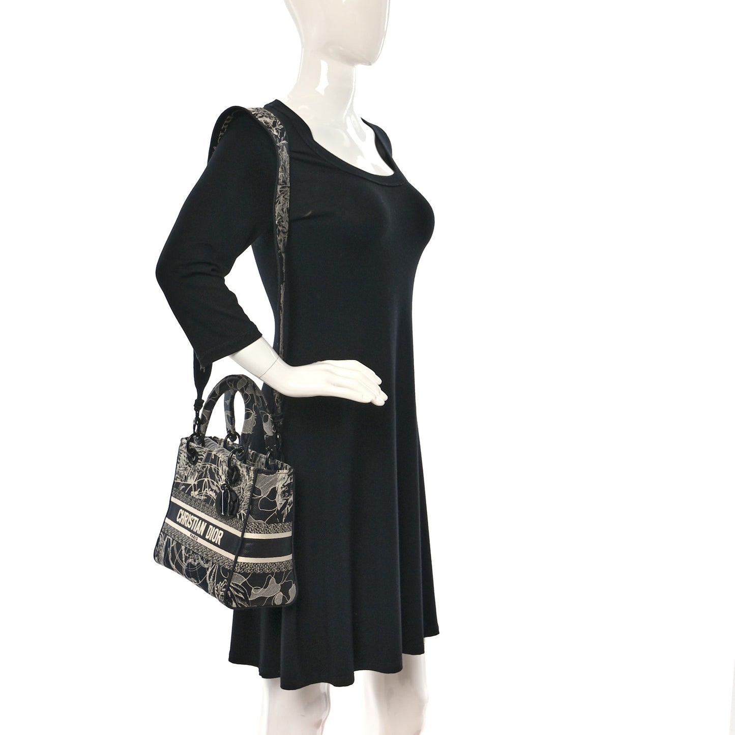 Toile de Jouy Embroidered Medium Lady D-Lite Black White
