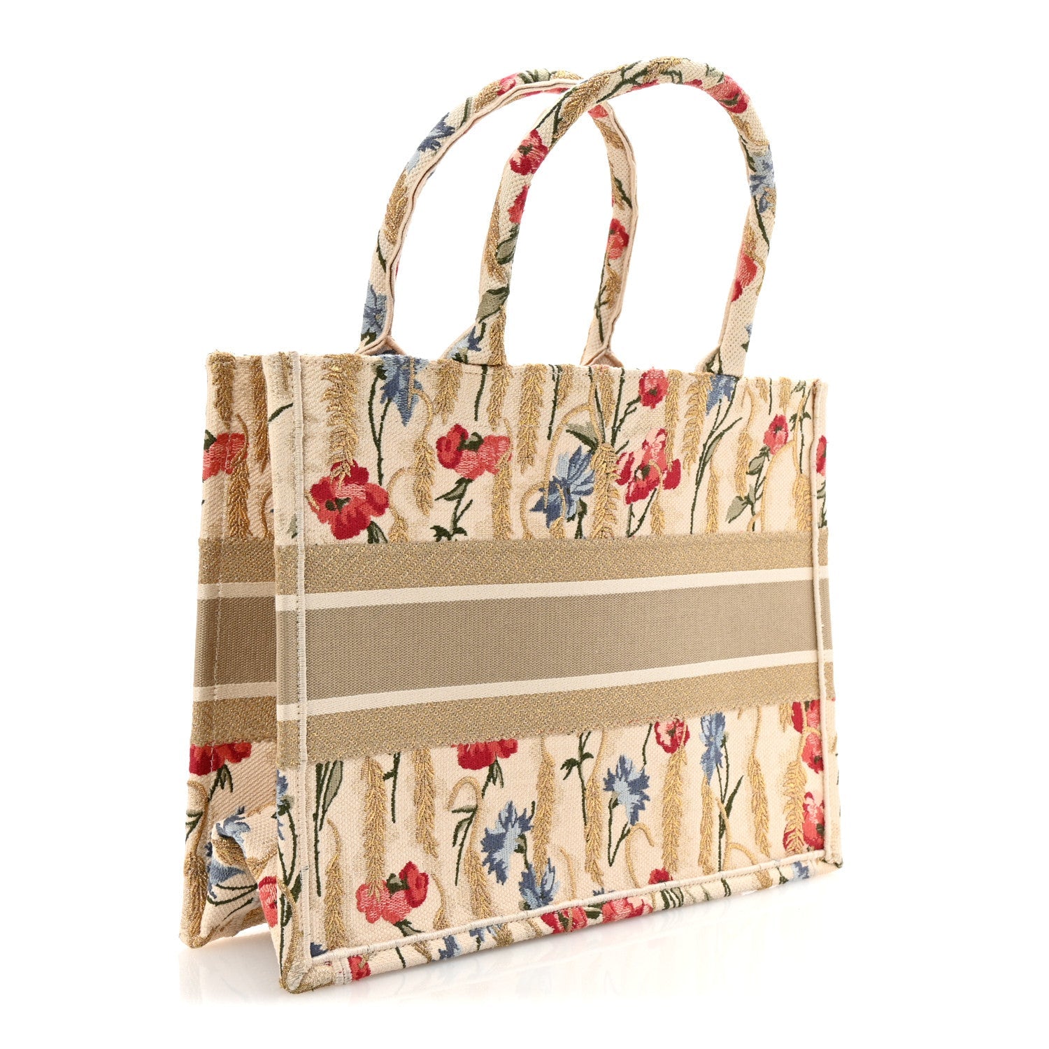 Christian Dior Canvas Embroidered Medium Hibiscus Book Tote Beige Multicolor 3 of 9