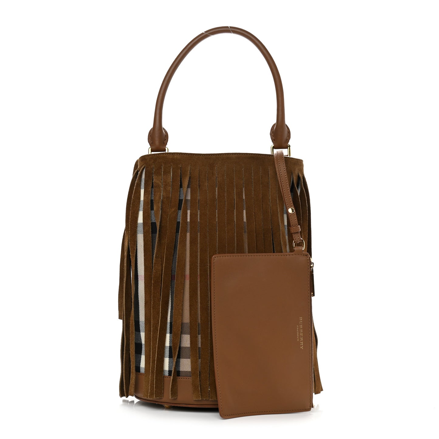 Prorsum Suede Fringe Bucket Bag Brown