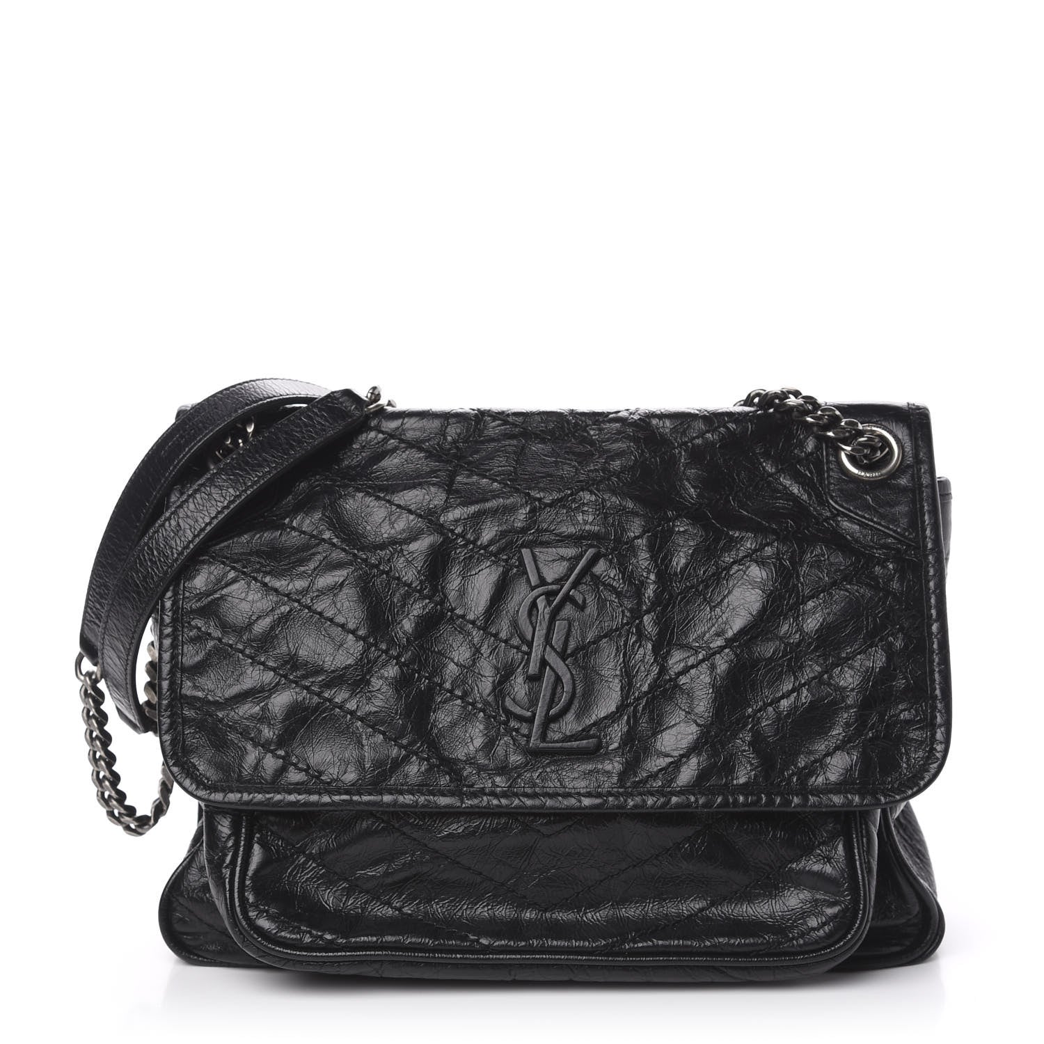Saint Laurent Crinkled Calfskin Matelasse Monogram Medium Niki Chain Satchel Black 1 of 11