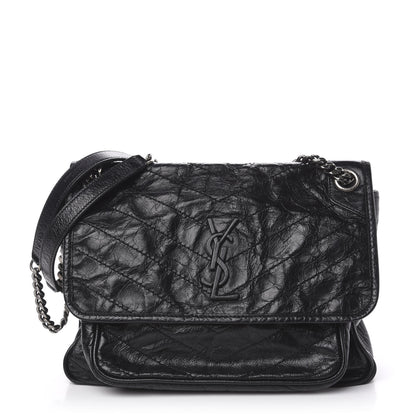 Saint Laurent Crinkled Calfskin Matelasse Monogram Medium Niki Chain Satchel Black 1 of 11