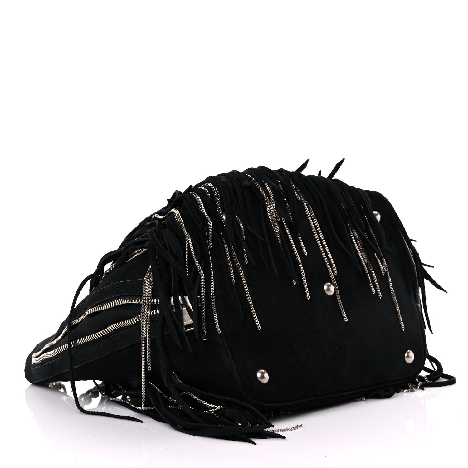 Saint Laurent Suede Calfskin Medium Emmanuelle Chain Fringe Bucket Bag Black 4 of 12