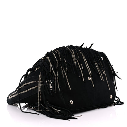 Saint Laurent Suede Calfskin Medium Emmanuelle Chain Fringe Bucket Bag Black 4 of 12
