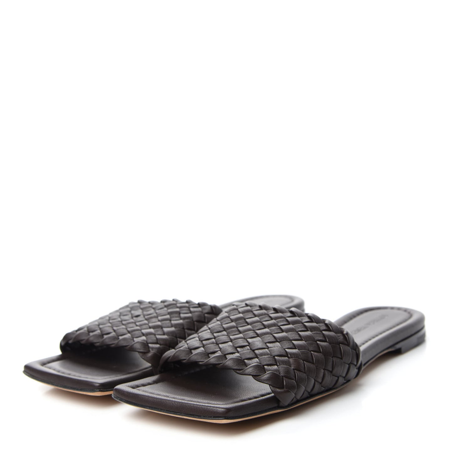 Nappa Intrecciato Squared Toe Flat Sandals 38.5 Espresso