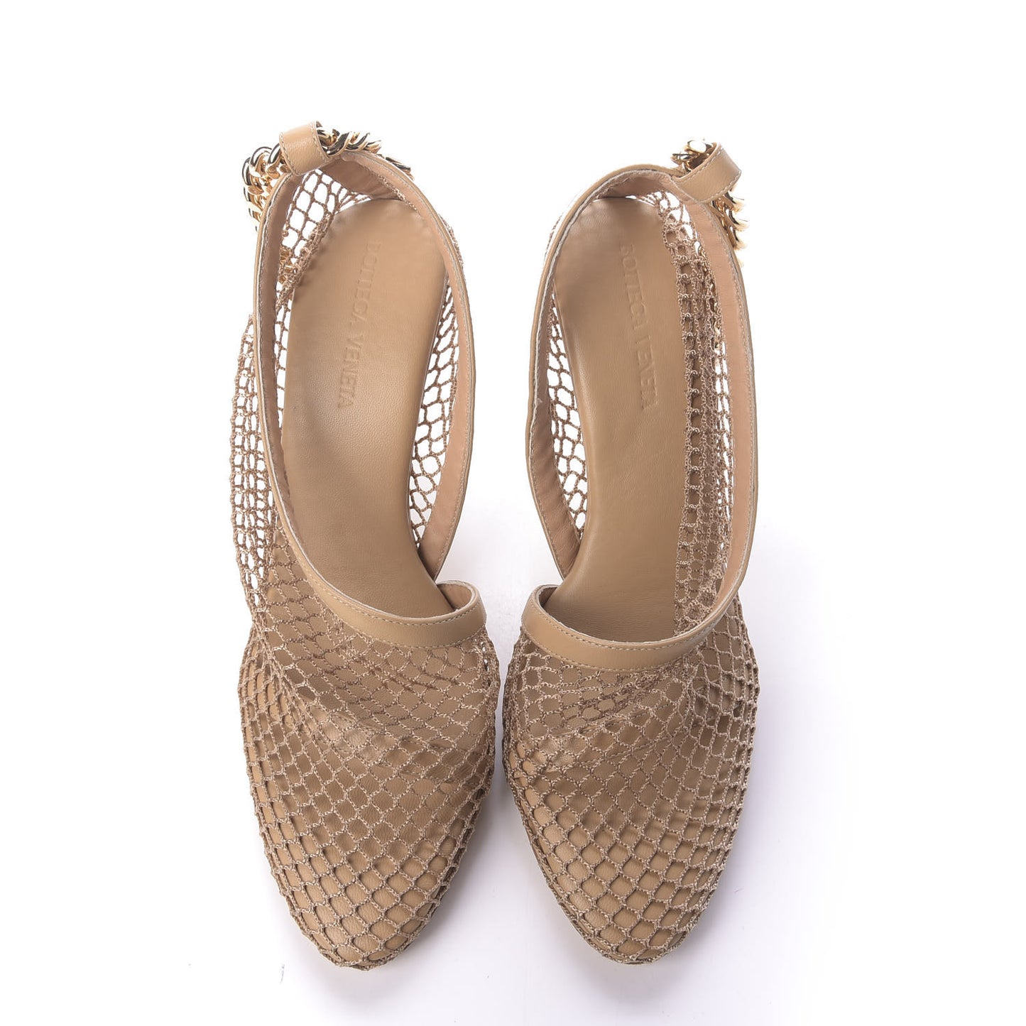 Mesh Nappa Chunky Chain Sandals 37 Beige Pony