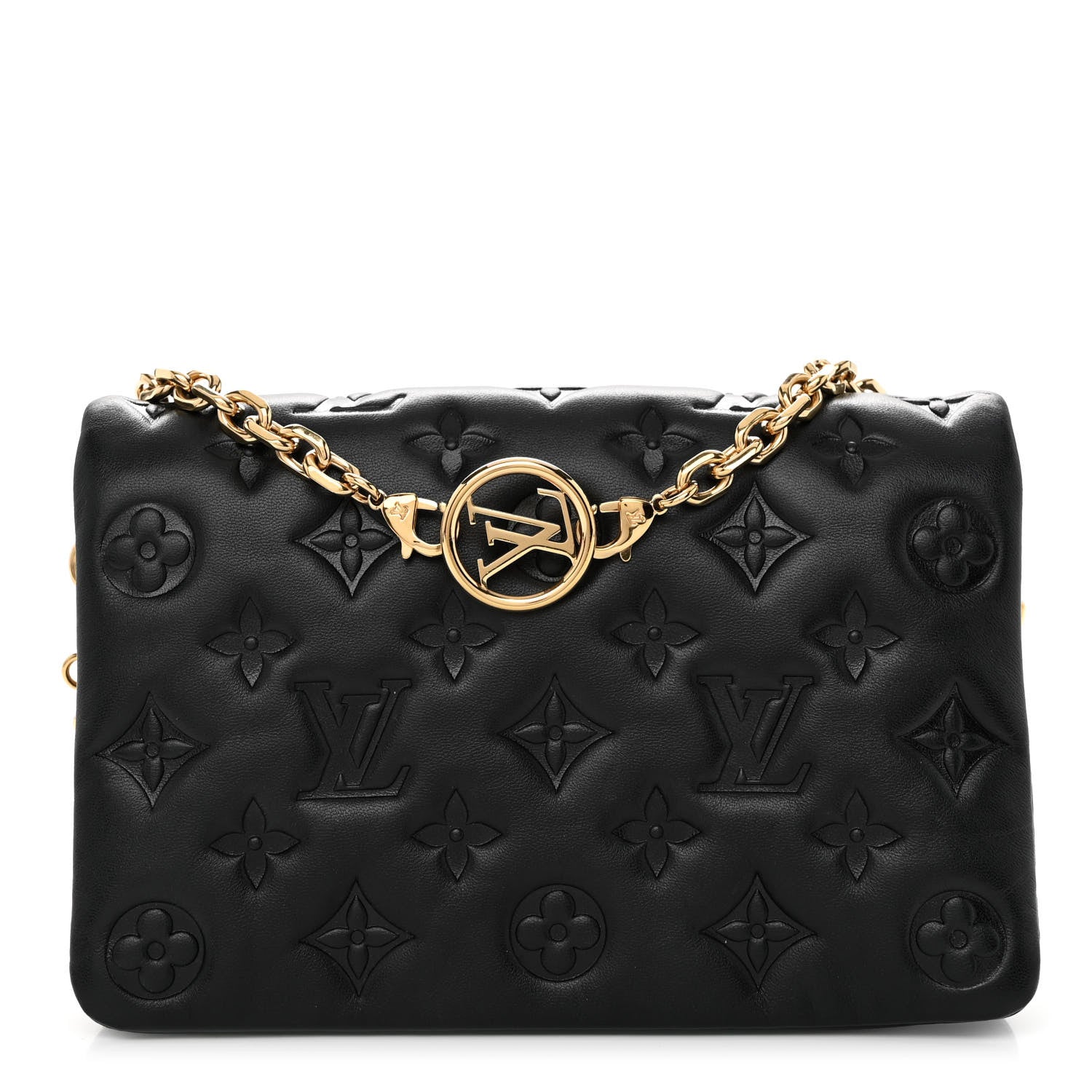 Louis Vuitton Lambskin Embossed Monogram Pochette Coussin Black 1 of 10