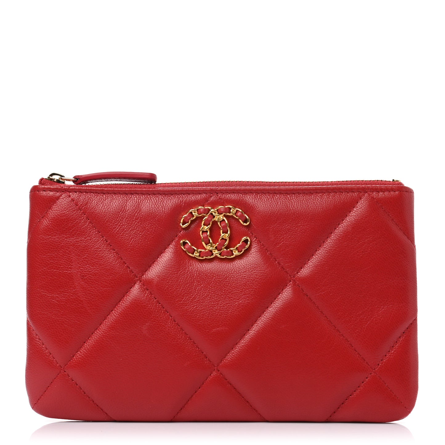 Shiny Goatskin Quilted Small Chanel 19 Pouch Red