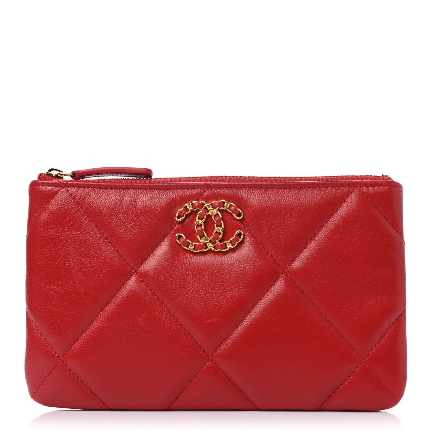 Chanel Shiny Goatskin Quilted Small Chanel 19 Pouch Red 1 of 7