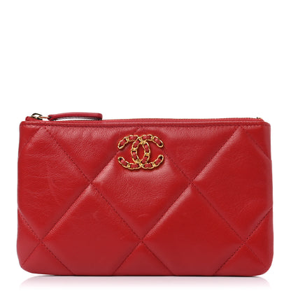 Chanel Shiny Goatskin Quilted Small Chanel 19 Pouch Red 1 of 7