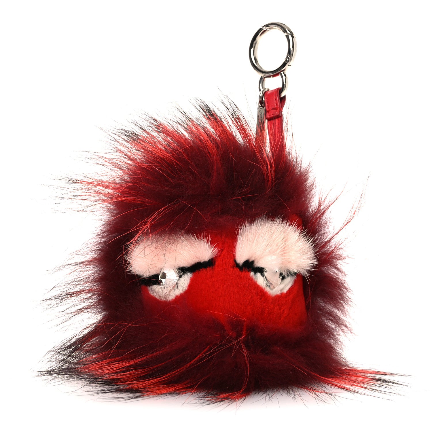 Fendi Fox Mink Rabbit Fur Crystal Eye Furry Cracker Monster Bag Charm Red Pink 1 of 4