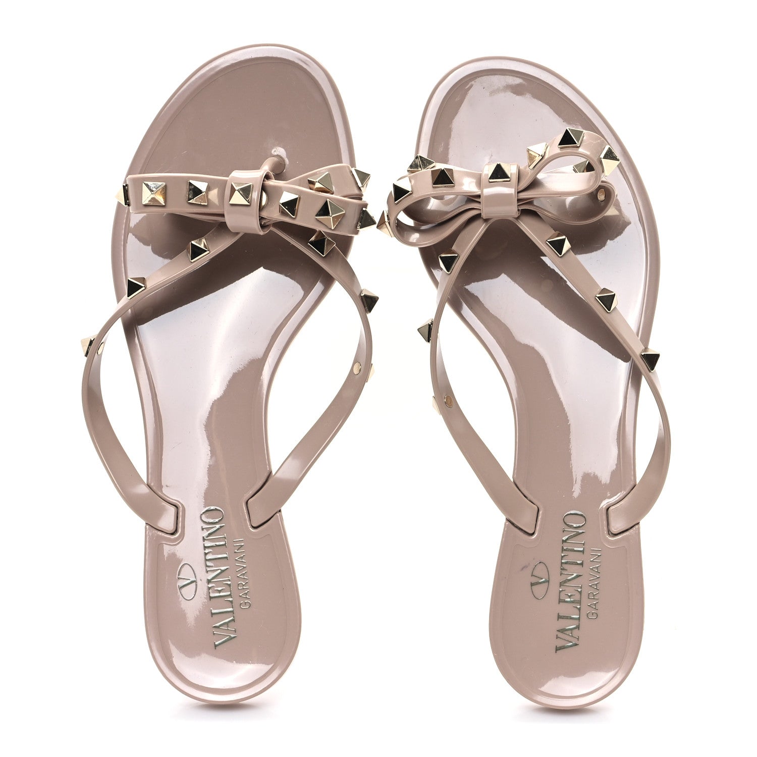 Valentino Garavani PVC Jelly Rockstud Bow Thong Sandals 37 Poudre 2 of 9