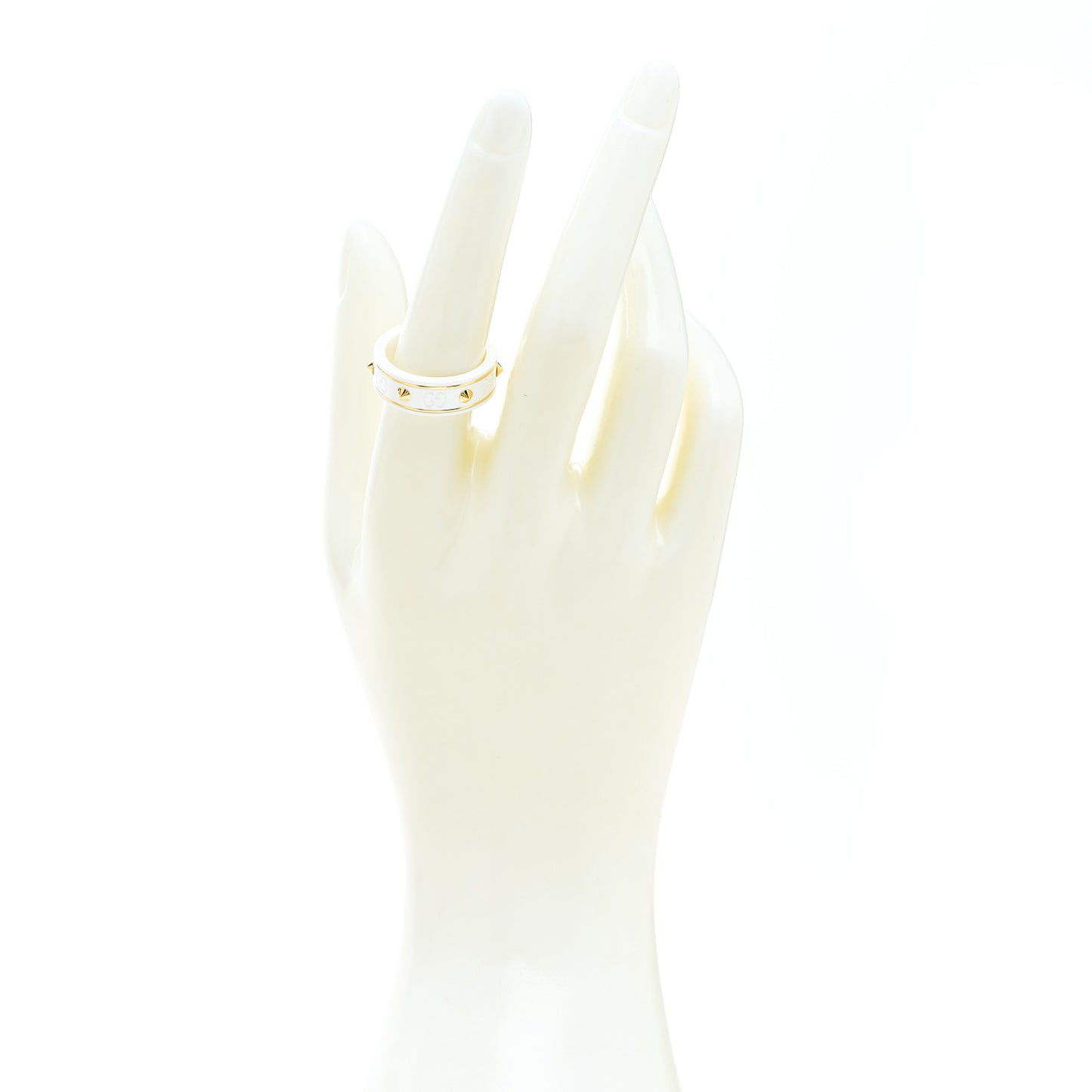 18K Yellow Gold Ceramic Icon Band Ring 55 7.25 White