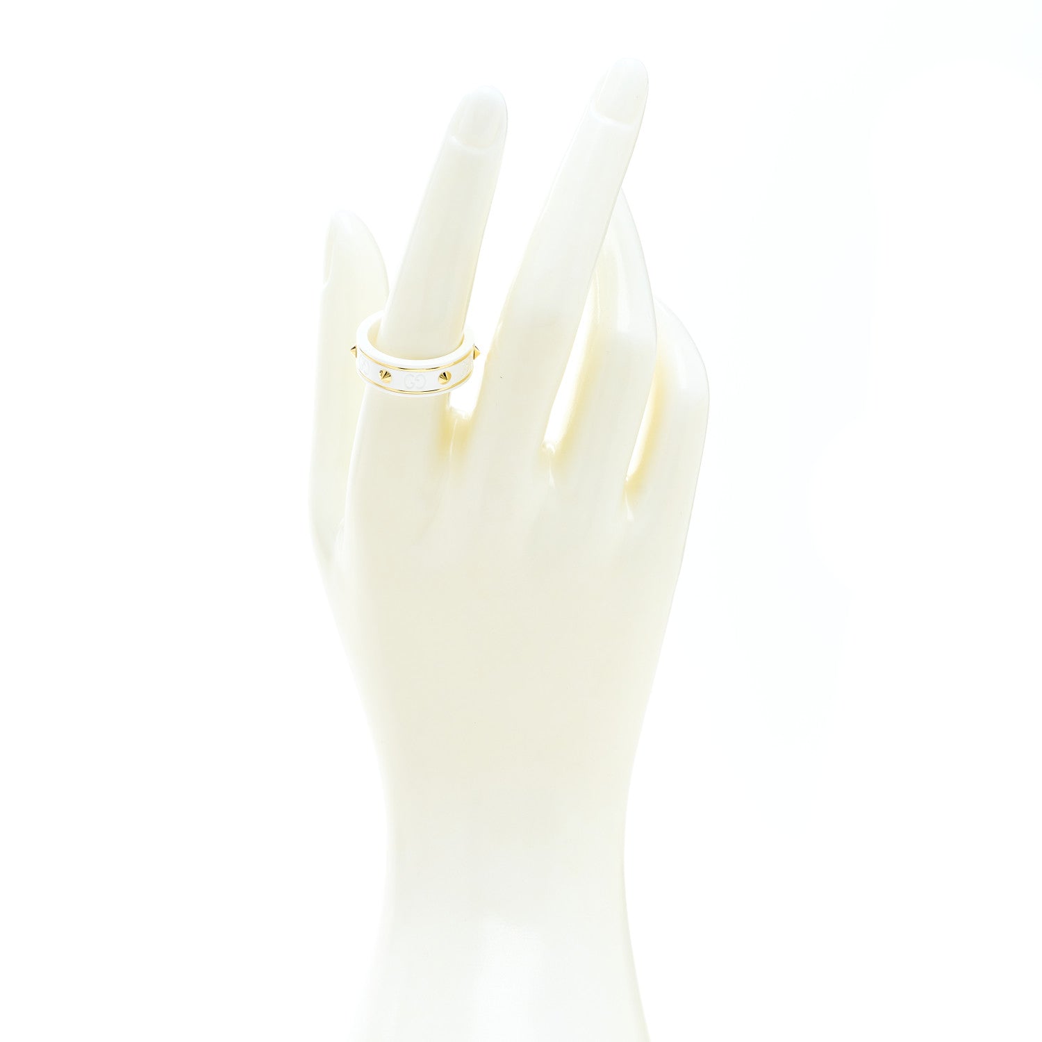 Gucci 18K Yellow Gold Ceramic Icon Band Ring 55 7.25 White 2 of 5