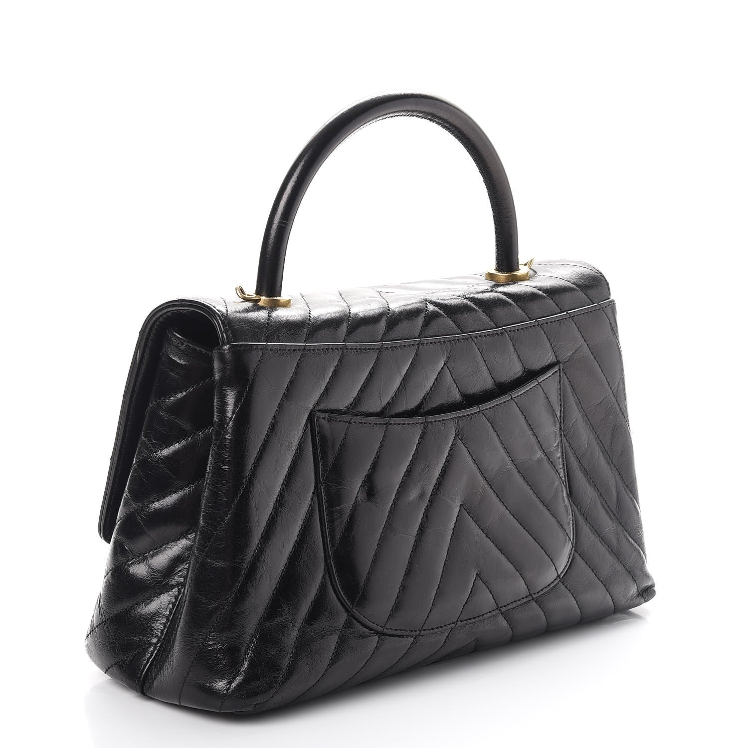 Chanel Calfskin Chevron Quilted Small Coco Handle Flap Black 3 of 7