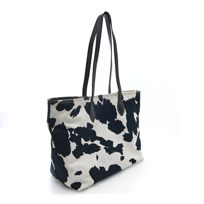 Miu Miu Tessuto Cow Print Shopping Tote Black White 3 of 9
