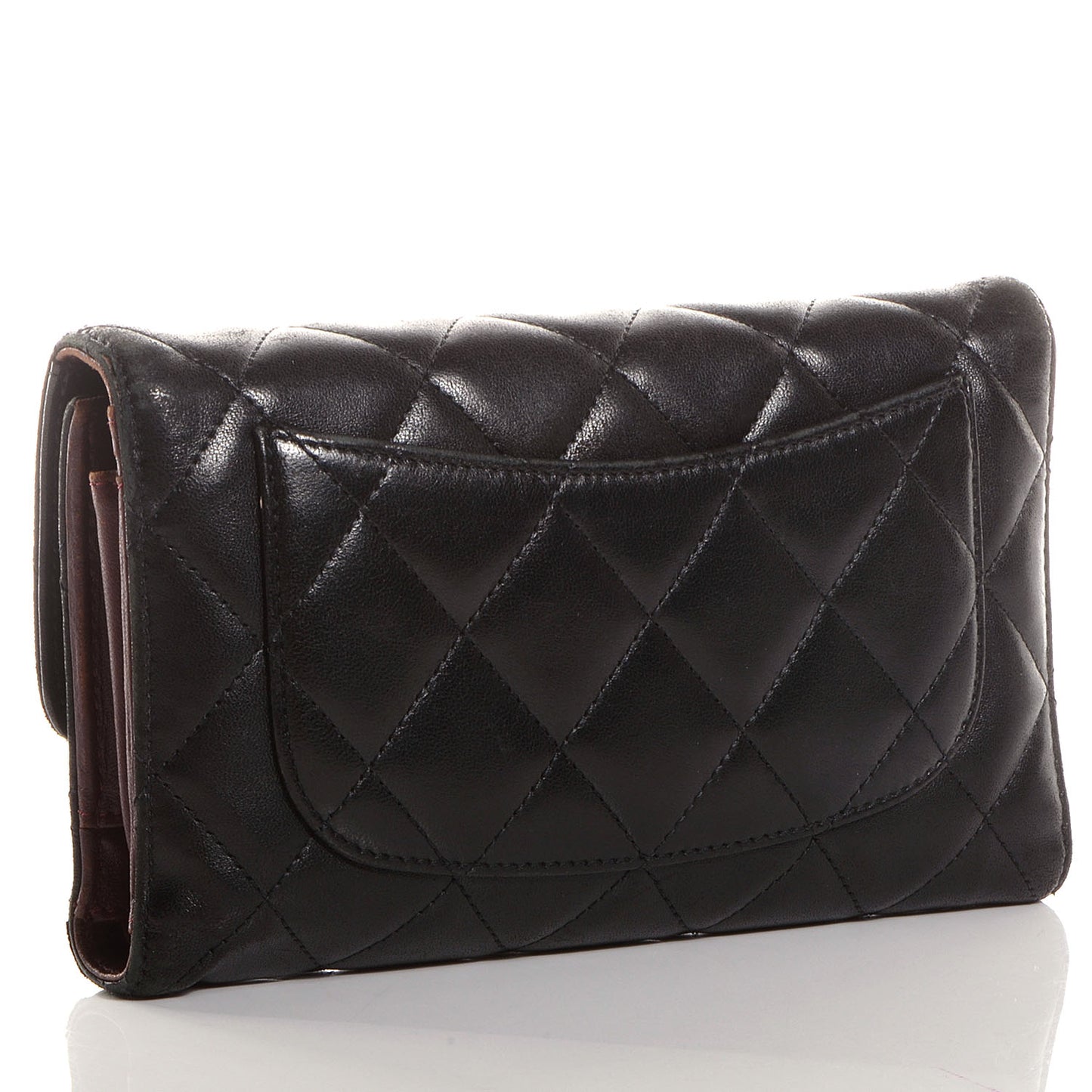 Lambskin Quilted Large Flap Wallet Black