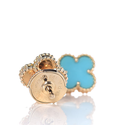 Van Cleef & Arpels 18K Yellow Gold Turquoise Sweet Alhambra Earrings 4 of 5