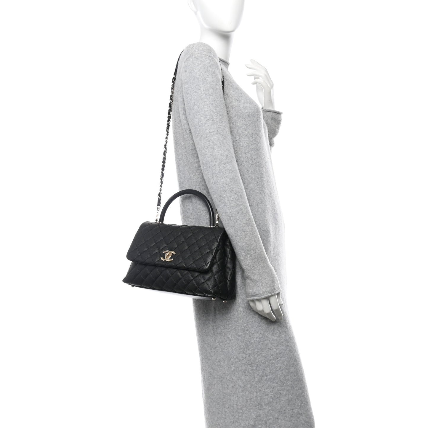 Caviar Quilted Small Coco Handle Flap Black