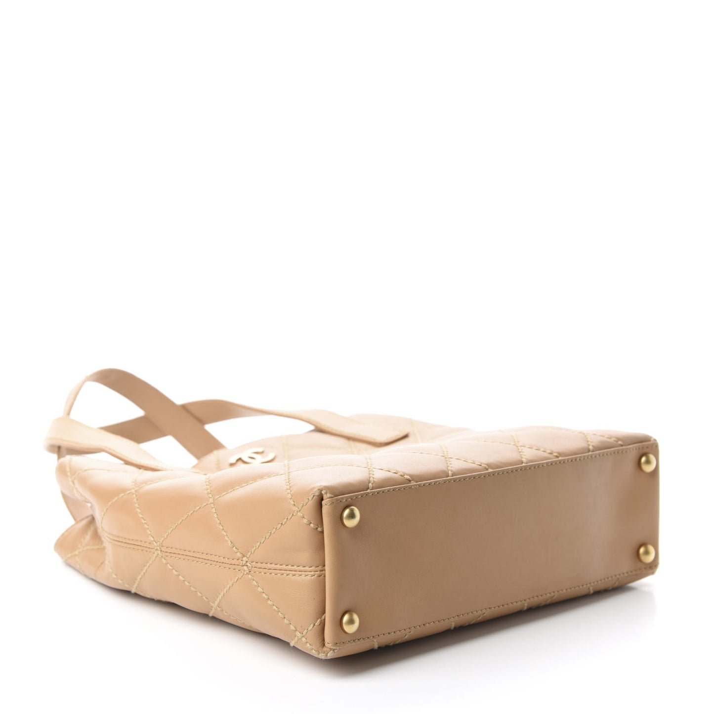 Calfskin Quilted Surpique Stitch Small Tote Beige