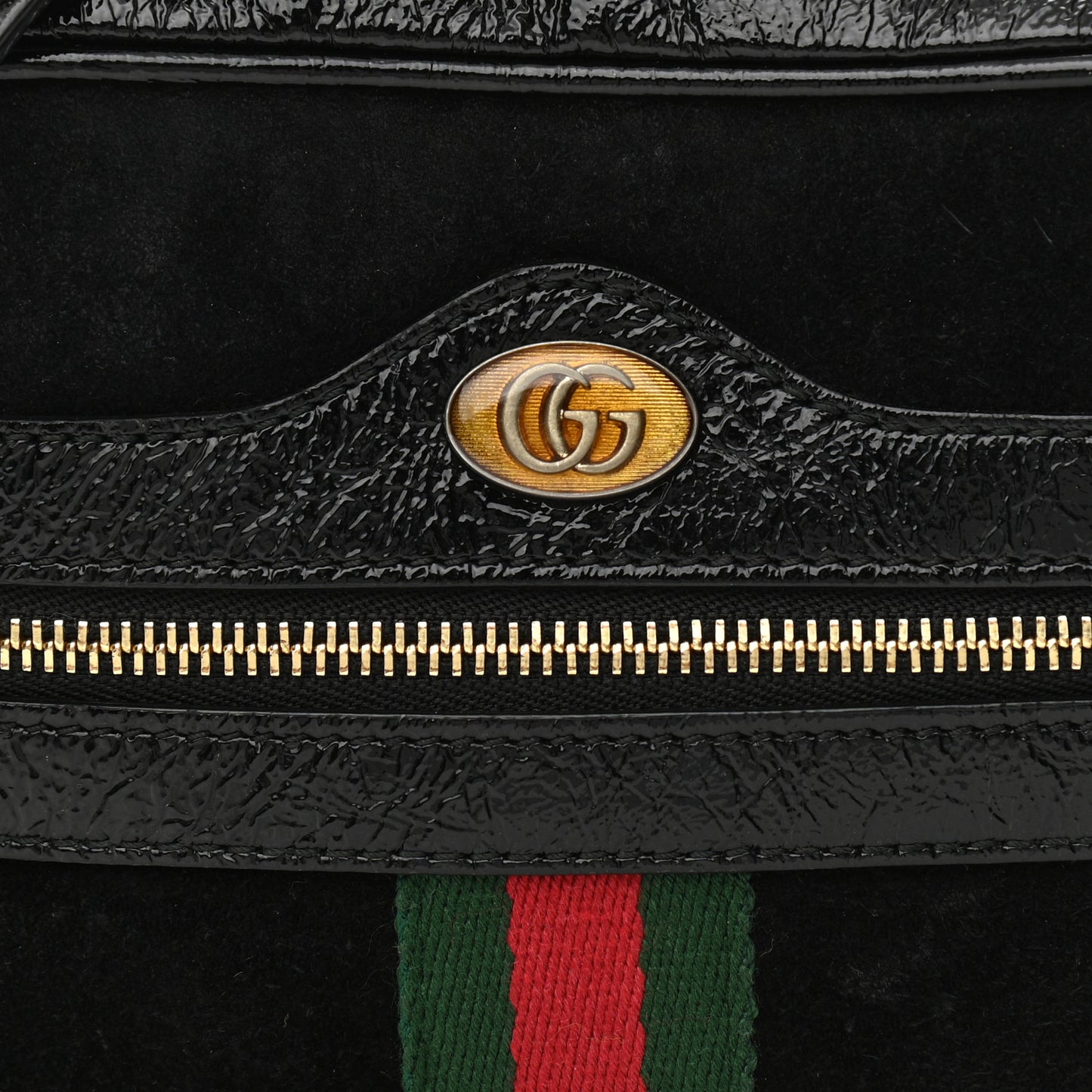 Suede Patent Web Mini Ophidia Shoulder Bag Black